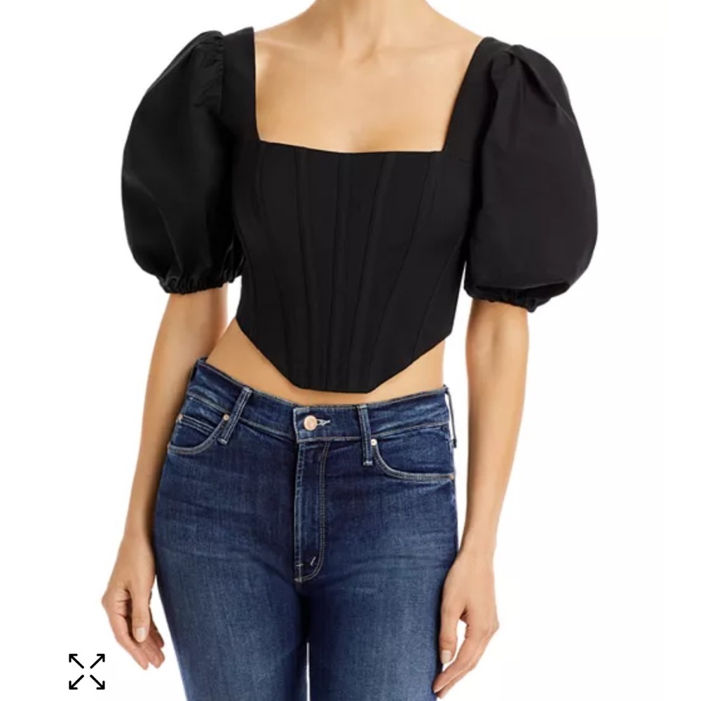 Bardot Black Puff Sleeve Crop Blouse